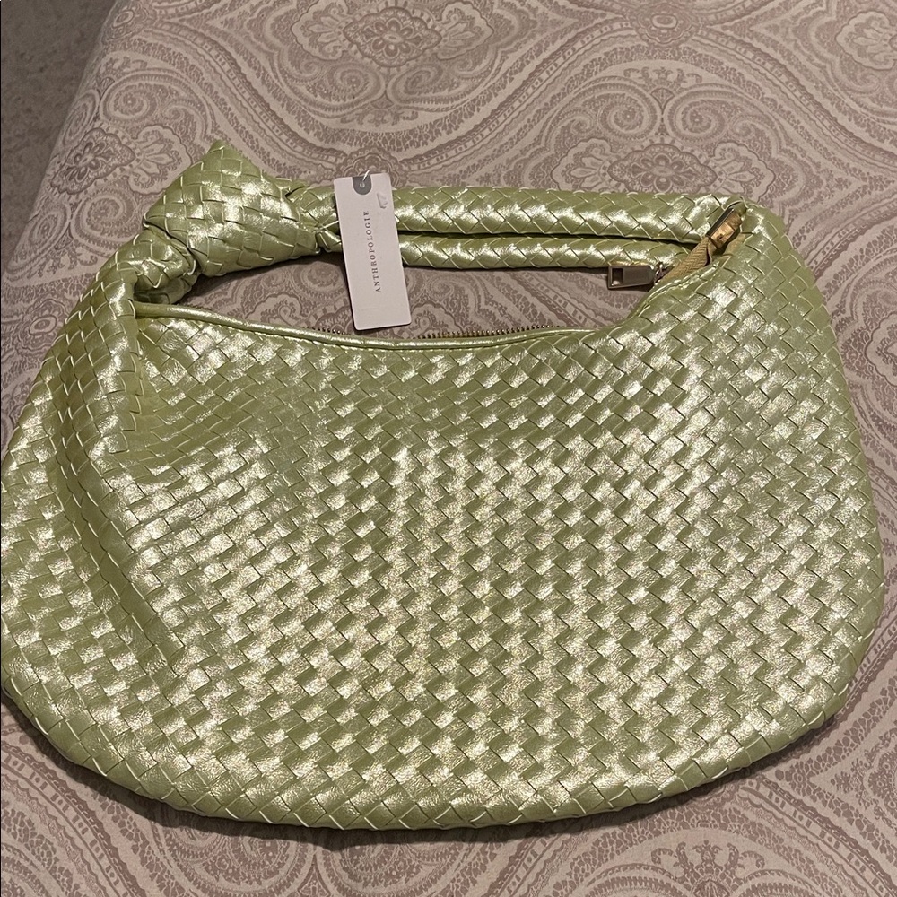 Melie Bianco Metallic Green Woven Hobo Bag